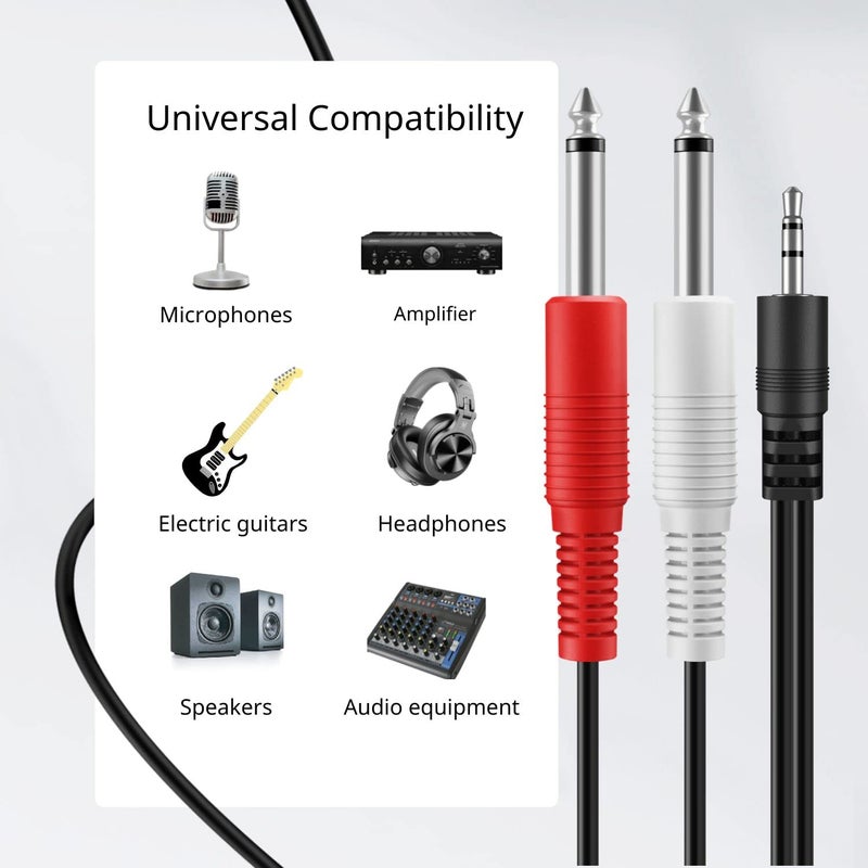 TNP Products TNP Premium 1/8 to 1/4 Stereo Cable Male to Male 10ft - Dual Y-Connector 1/4 to 1/8 Audio Cable - 3.5mm TRS to Dual 6.35mm TS Cable Compatible with Smartphone, Laptop, Speaker, Amplifier, Audio Mixer - Image 5